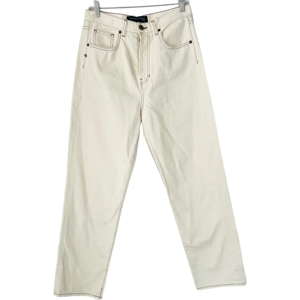 VERONICA BEARD Blake Straight Leg Jean in Ecru Contrast Stitching Size 29 - Picture 3 of 11